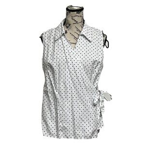 VTG Y2k Dressbarn Polka Dot Wrap Blouse Pinup Rockabilly Retro Preppy L Casual